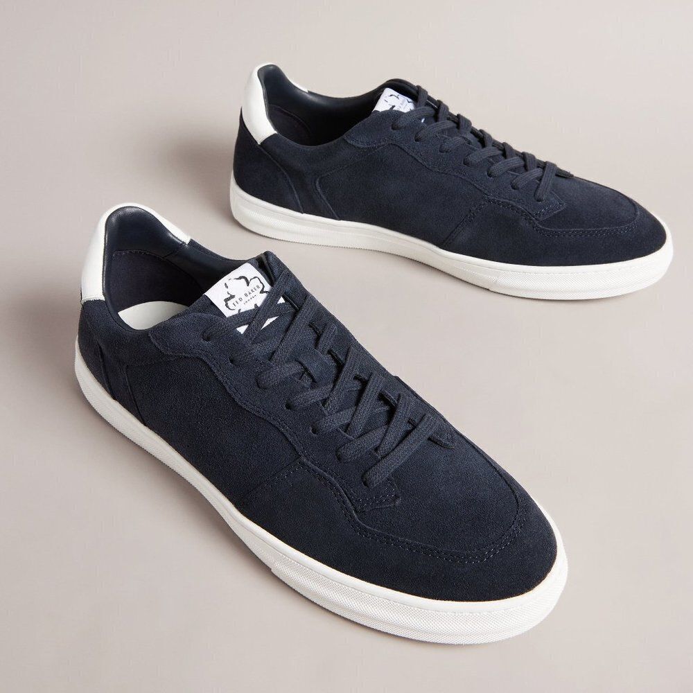 Ted Baker Navy Suede Low-Top Sneakers with White Heel Tab